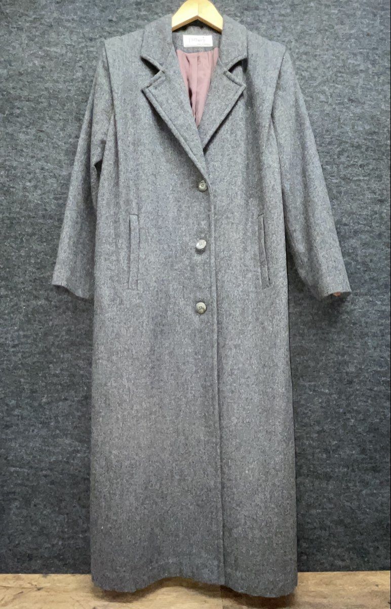J. Hilary Women's Vintage 90s Gray Long Overcoat Notched Lapel M