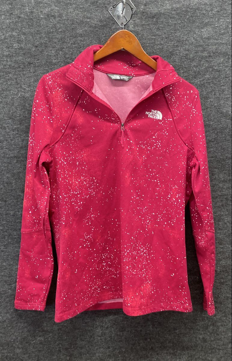 The North Face Women's Red White Speckled Pattern 1/4 Zip Pullover Fleece Sz L