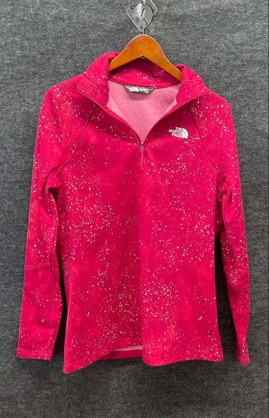 The North Face Women's Red White Speckled Pattern 1/4 Zip Pullover Fleece Sz L