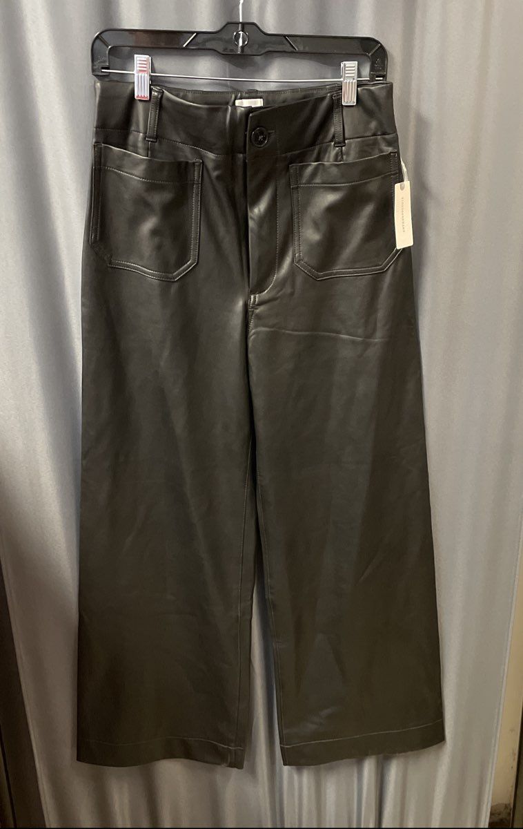Anthropologie Maeve Women's Black The Colette Faux Leather Wide Leg Pants Sz 29T