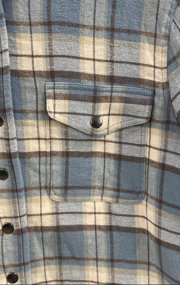 Lucky Brand Women's Blue Plaid Sherpa Lined Hooded Shacket Jacket Sz M