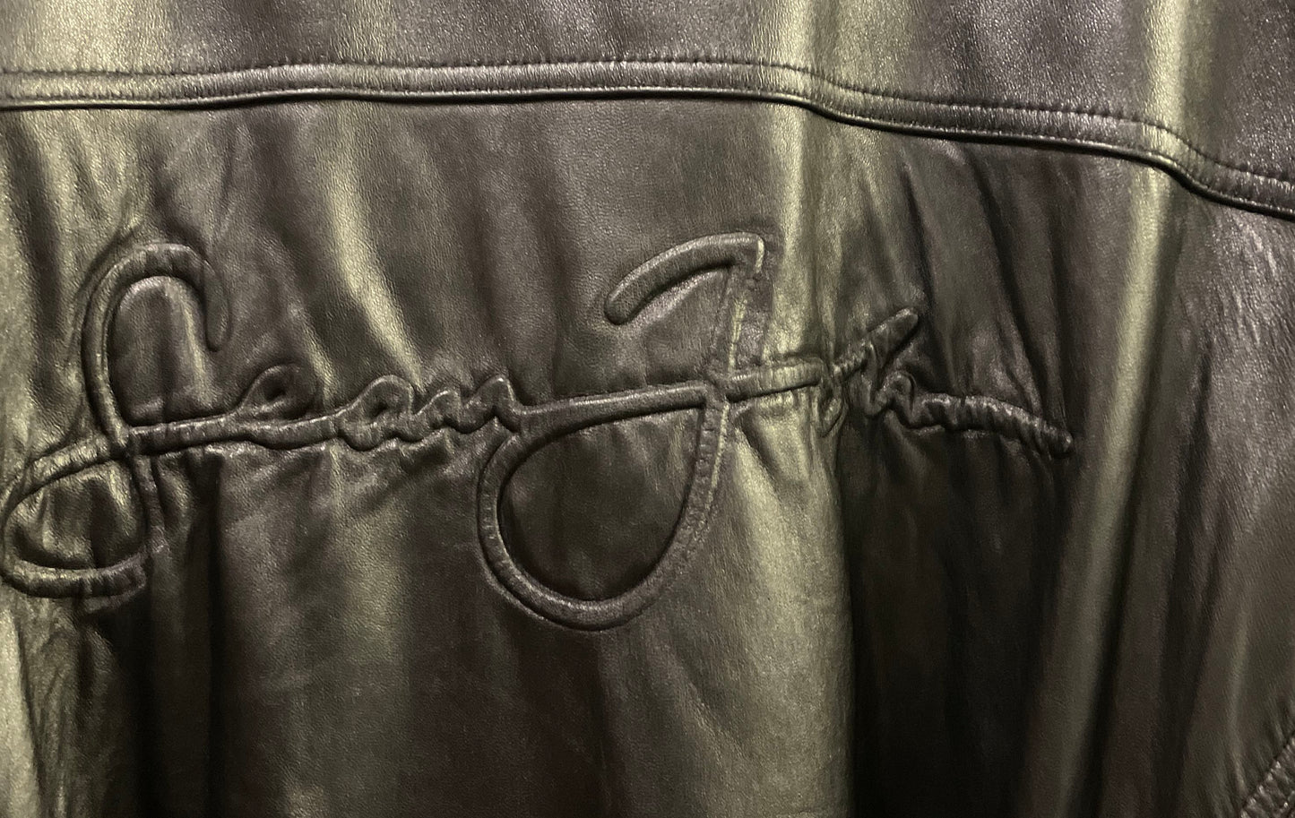 Vintage 90s Sean John Embroidered Black Leather Jacket Sz 4X