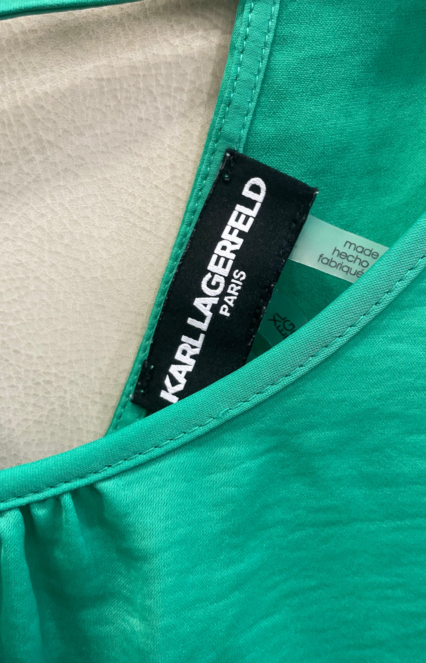 Karl Lagerfeld Paris Women's Green Pleated Shoulder Back Tie Top Blouse XL