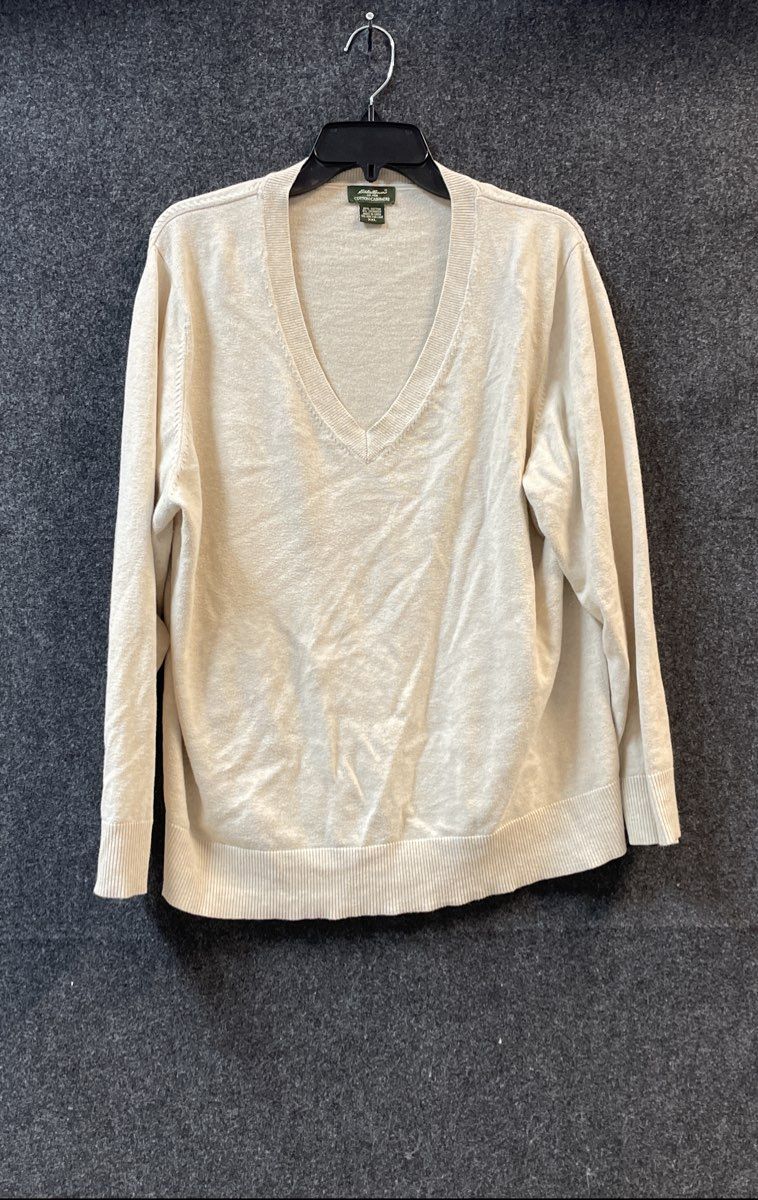 Eddie Bauer Women's Cream Cotton Cashmere V-Neck Sweater Sz XXL