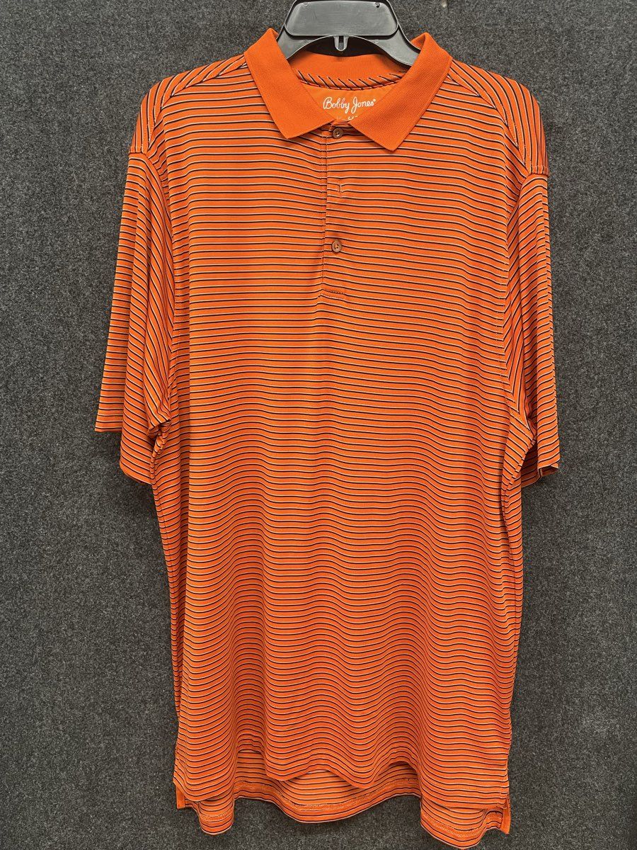 Bobby Jones Men's X-H2O Polo Shirt Orange Striped Performance Golf Sz XL
