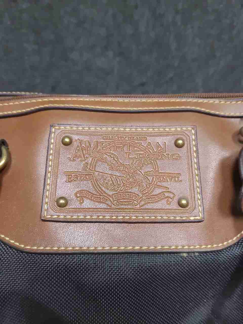 American Living Black Canvas Brown Leather Trim Small Duffle Satchel Bag