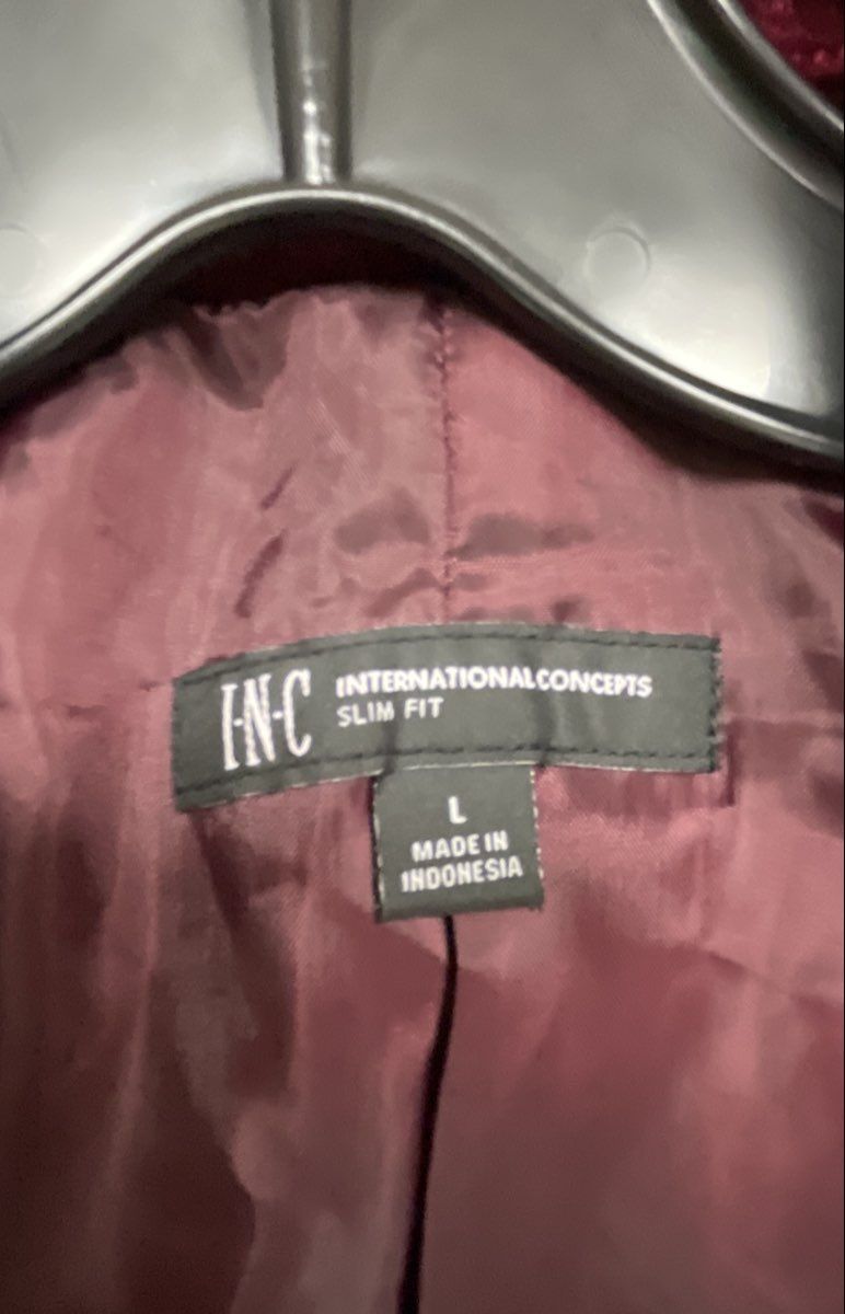 INC International Concepts Men's Maroon Velvet Slim Fit Blazer Jacket Sz L