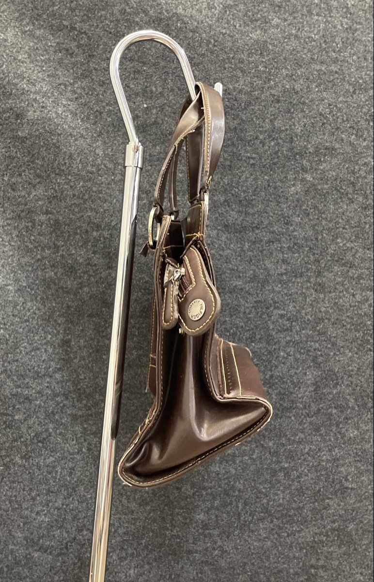 Vintage Tommy Hilfiger Brown Leather Satchel Handbag Silver Hardware