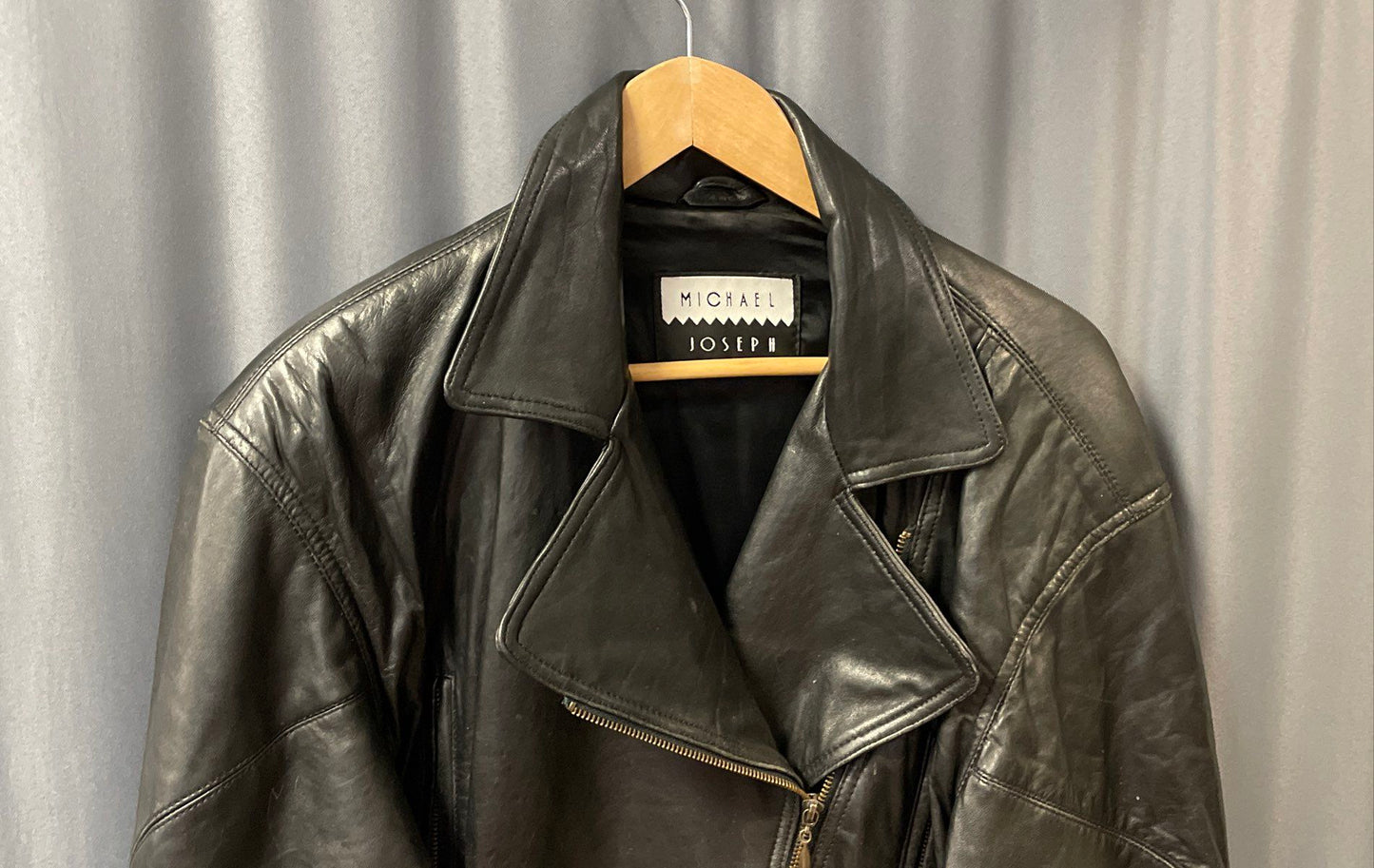 Michael Joseph Men's Black Leather Motorcycle Jacket Belted Vintage 90s Sz L