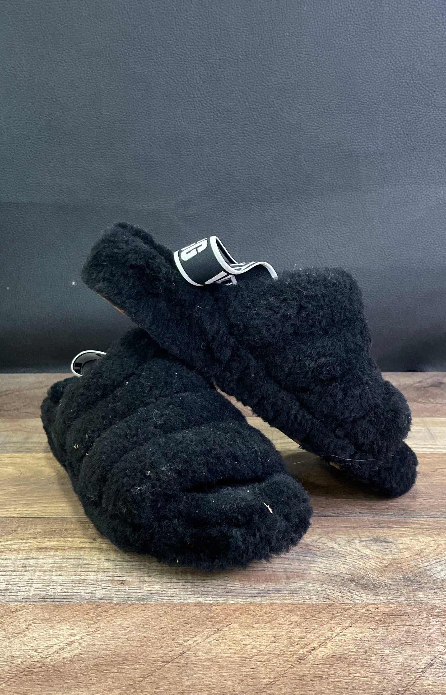 UGG Oh Fluffita Black Curly Sheepskin Platform Slippers Slides Women's Size 10