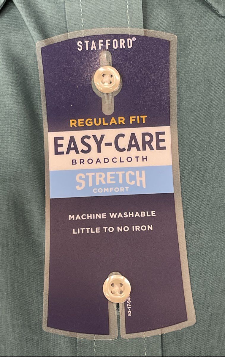 Stafford Men's Teal Reg Fit Easy-Care Broadcloth Stretch Shirt NWT 17.5 34-35
