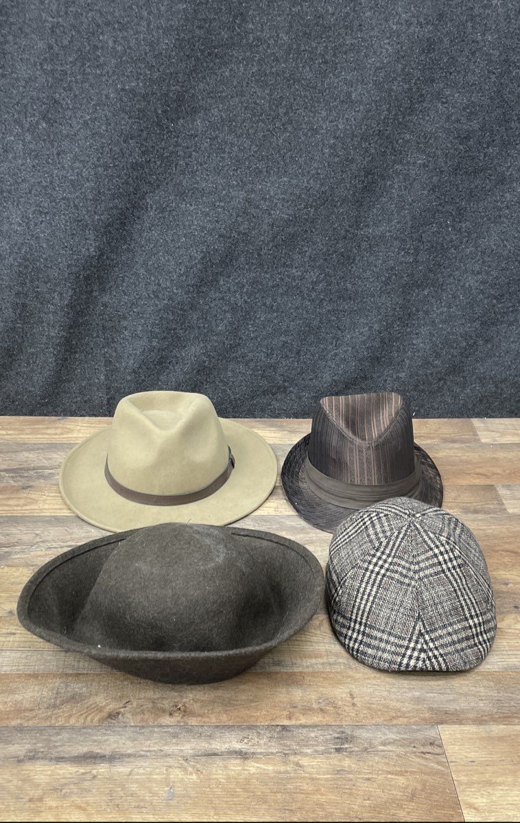 Vintage 90s Unisex Fedora Newsboy Cap Wide Brim Hat Lot Brown Tan Grey 4pc