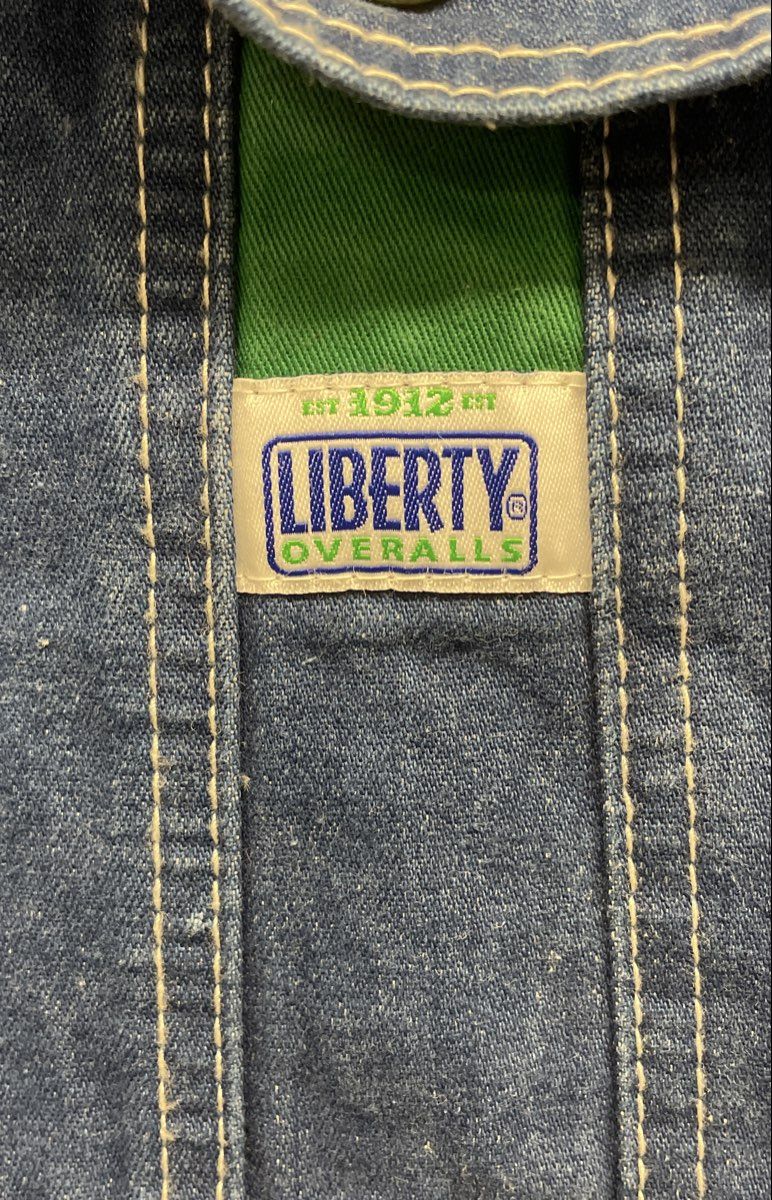 Liberty Men's Blue Denim Bib Overalls Green Zipper Carpenter Workwear