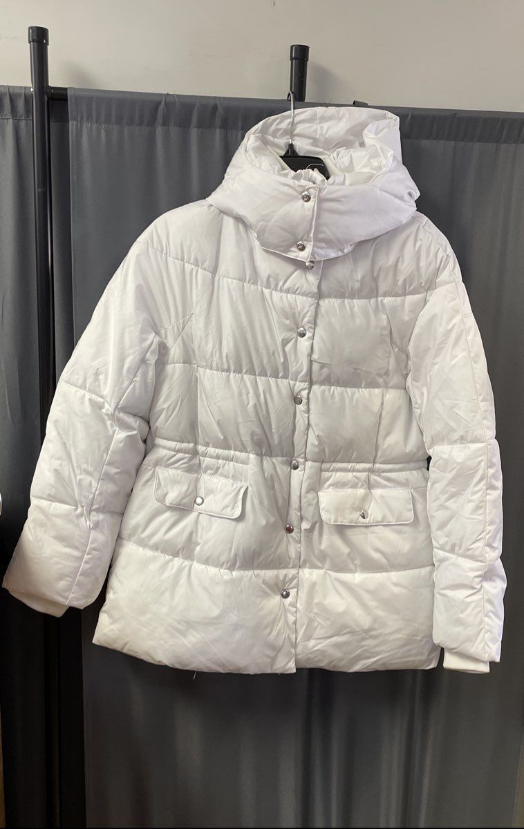 J. Crew Women's White Signature Puffer Jacket Hooded Water-Repellent Size S