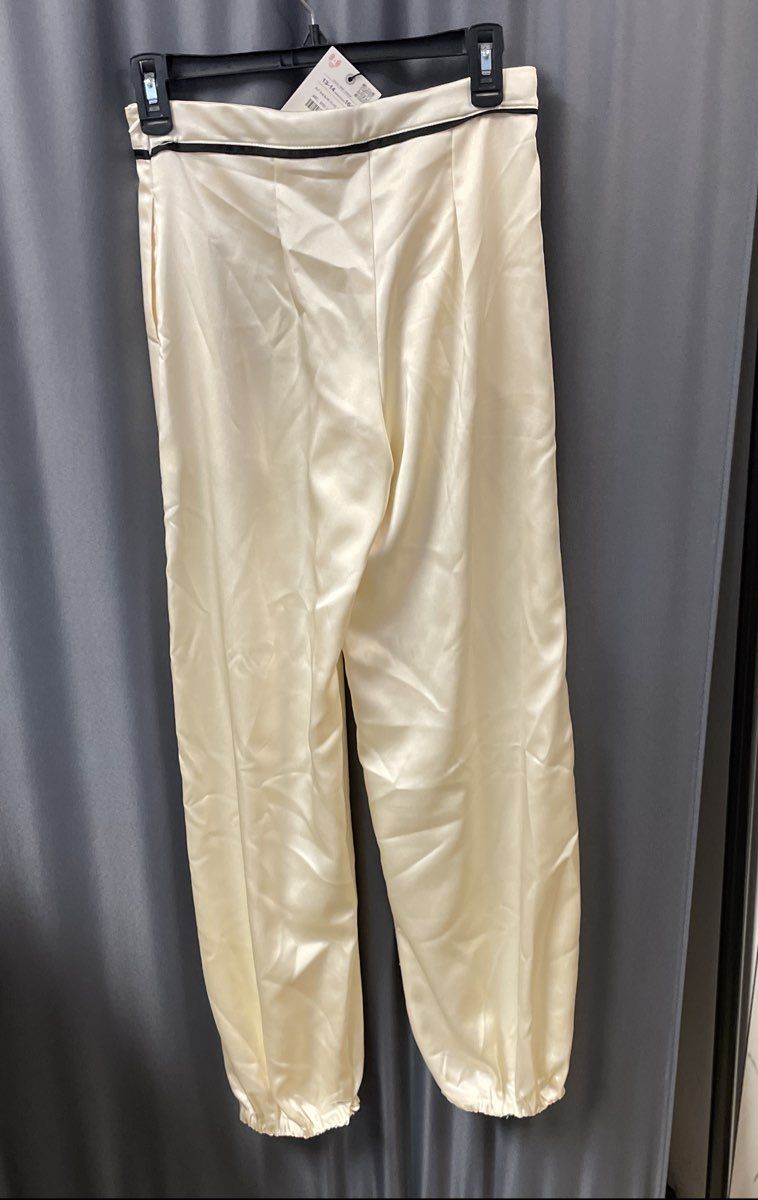 Zara Girls Cream Satin Pleated Balloon Pants Flower Rosette Sz 13-14 NWT