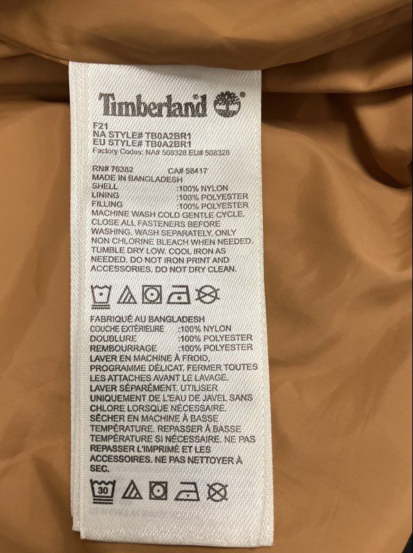 Timberland Men's Black Thermore Quilted Puffer Jacket Full Zip Insulated Sz L