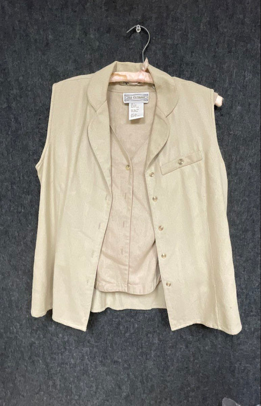 Silk Exchange Women's Vintage 90s 100% Silk 2pc Vest & Blouse Set Tan Sz S