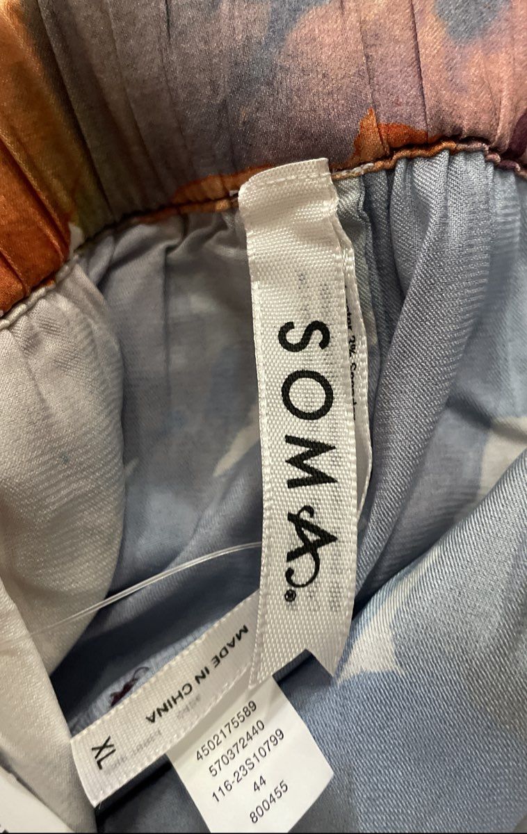 Soma Women's Satin Printed Pants Lasting Blooms Champagne Size XL NWT