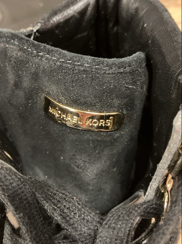 Michael Kors Studded Strap Side Zip Black Gold High Top Sneakers Size 9M