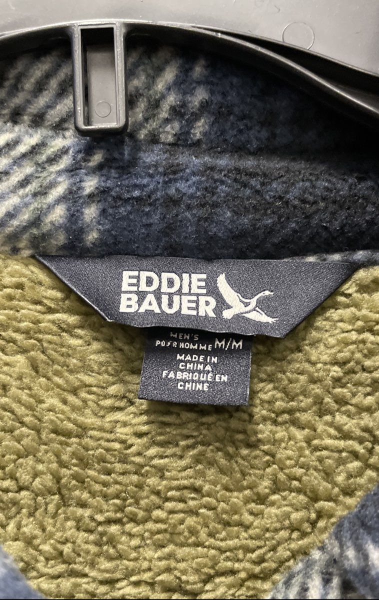 Eddie Bauer Men's Blue Cream Plaid Sherpa Lined Fleece Shirt Jacket NWT Sz M