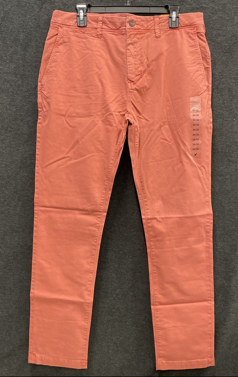 American Eagle Men's NWT Extreme Flex Chino Pants Salmon Pink Sz 34x32