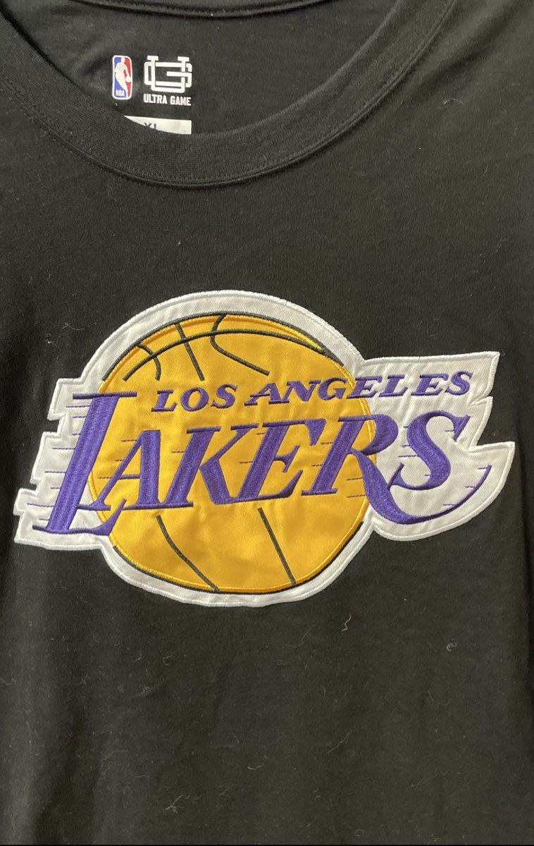 Ultra Game Men's NBA LA Lakers Embroidered Black Striped Sleeve T-shirt Sz XL