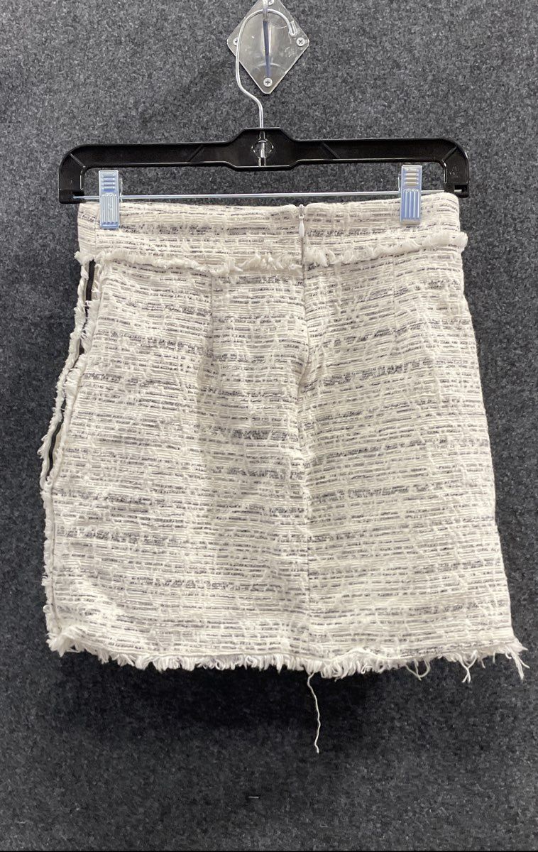 Zara Women's White Tweed Frayed Fringed Trim Mini Skirt Size S