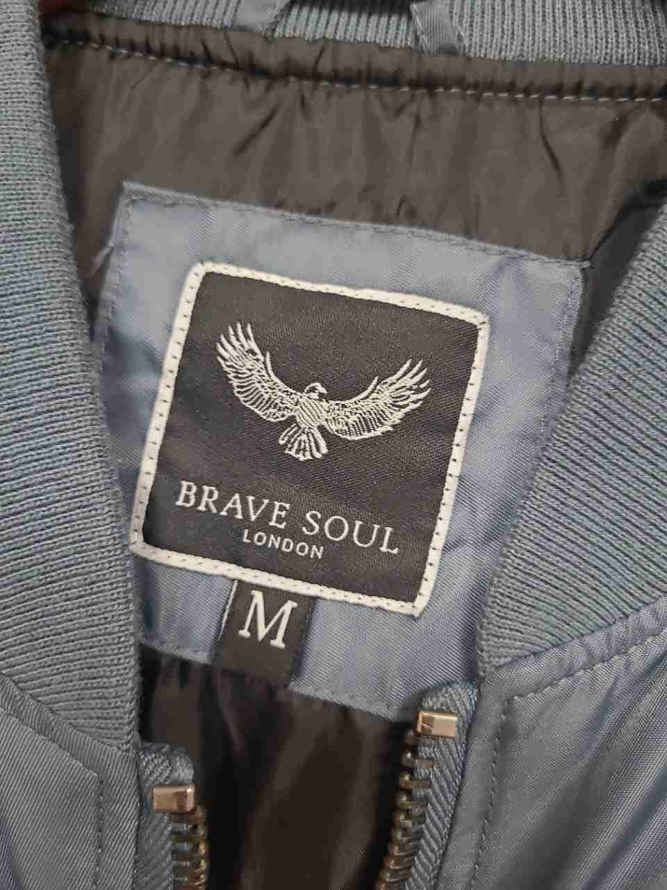 Brave Soul Men's Gray Satin Full Zip Bomber Jacket Ribbed Trim Size M