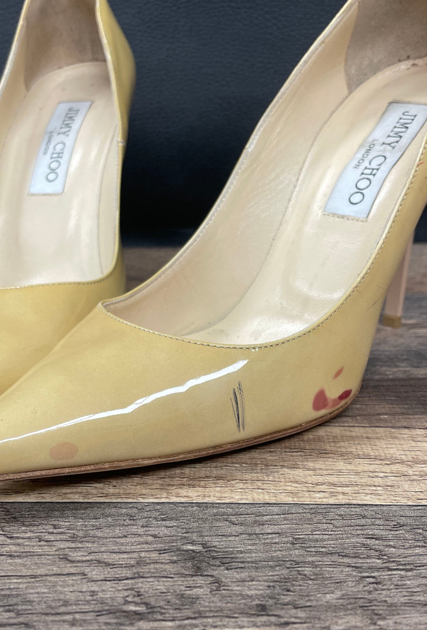 Jimmy Choo Nude Patent Leather Pointed Toe Pumps Heels Size 36.5 COA