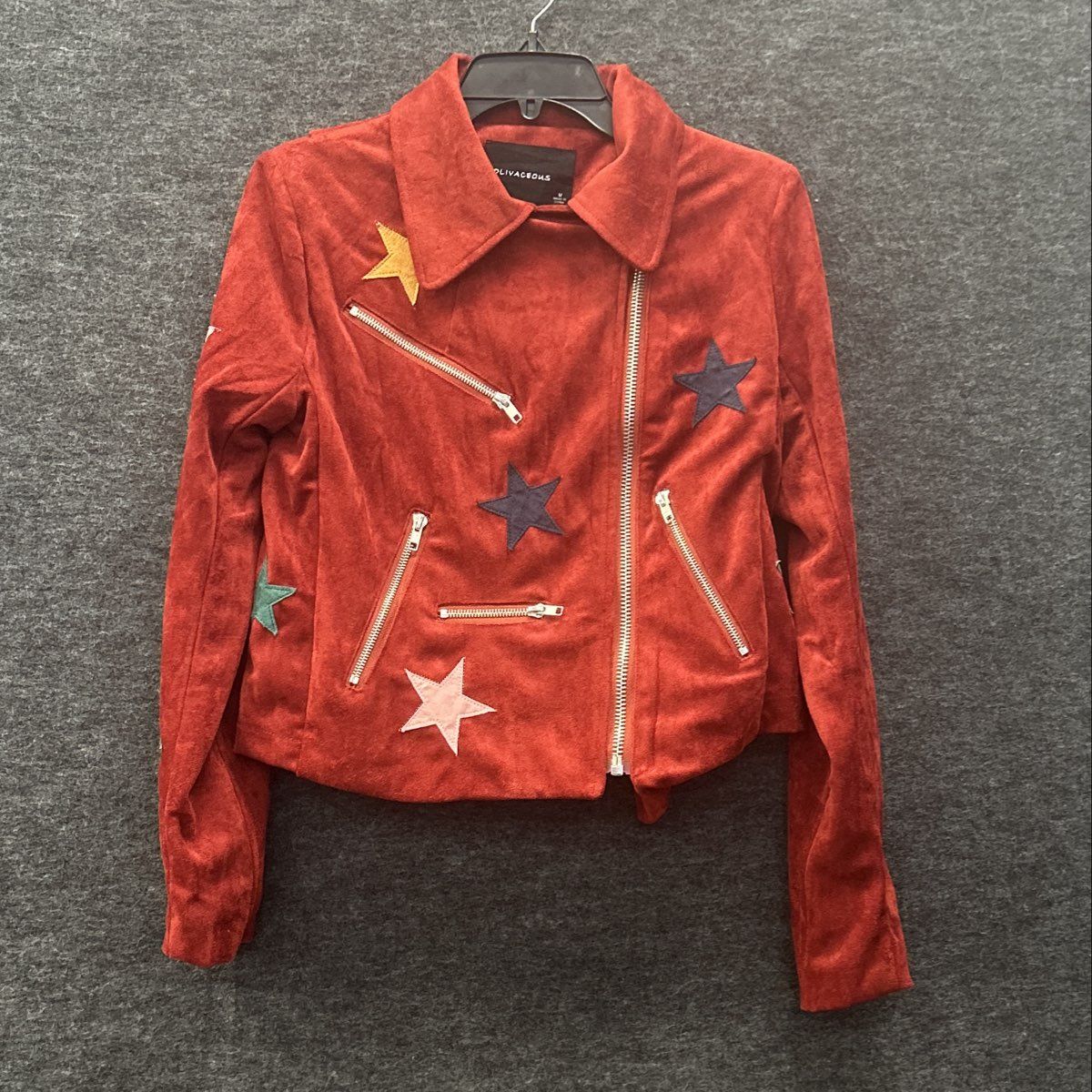 Olivaceous Women's Faux Suede Star Motorcycle Jacket Size M NWT