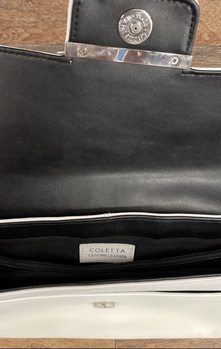 Coletta White Leather Vintage 90s Baguette Shoulder Bag Silver Hardware