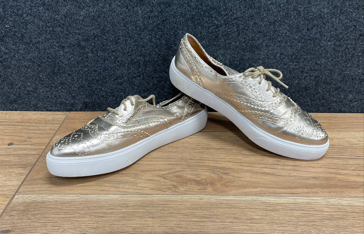 Franco Sarto Gold Metallic Wingtip Brogue Platform Sneakers Women's Size 8.5M