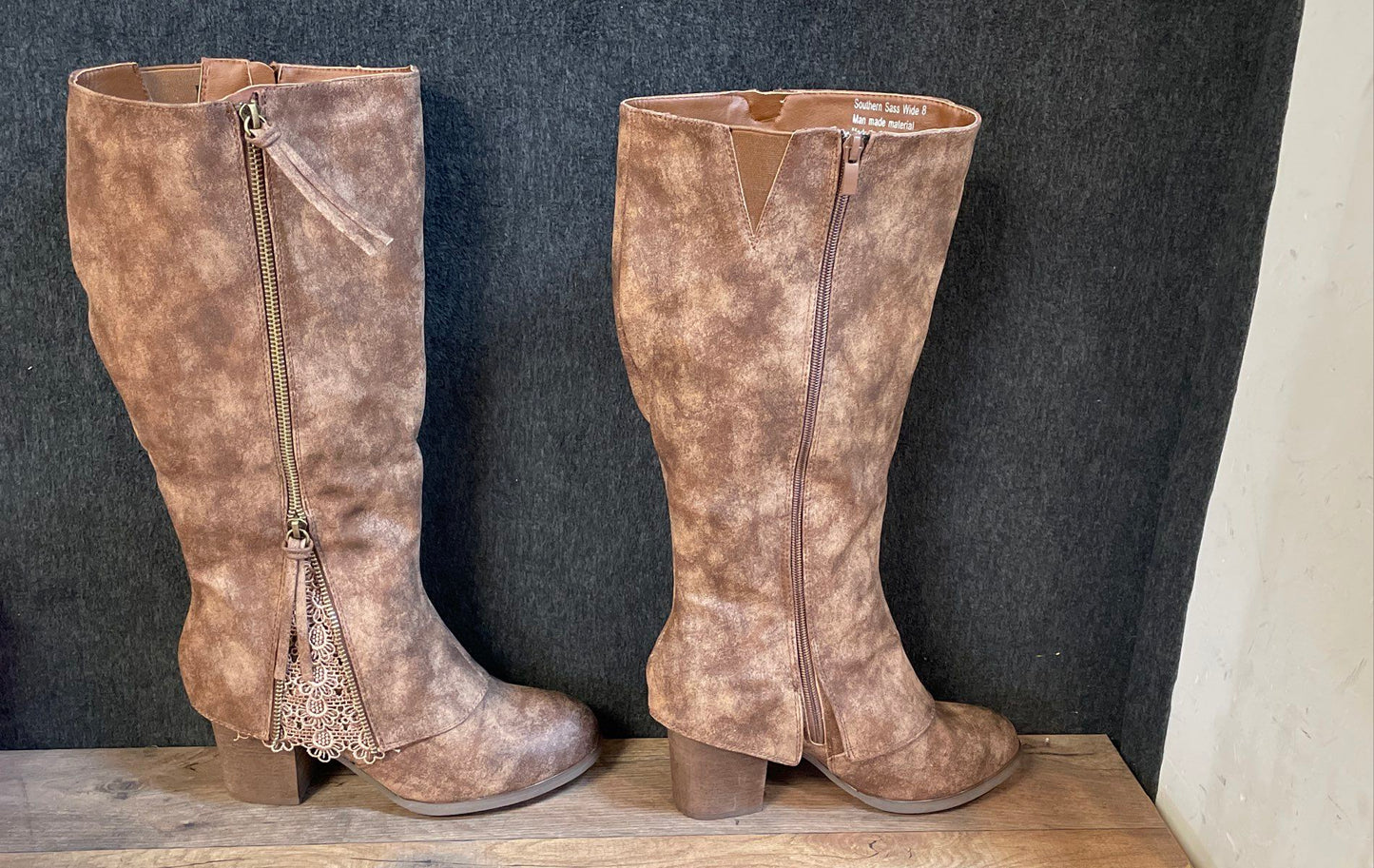 Southern Fried Chics Southern Sass Brown Distressed Knee High Boots Size 8 Wide