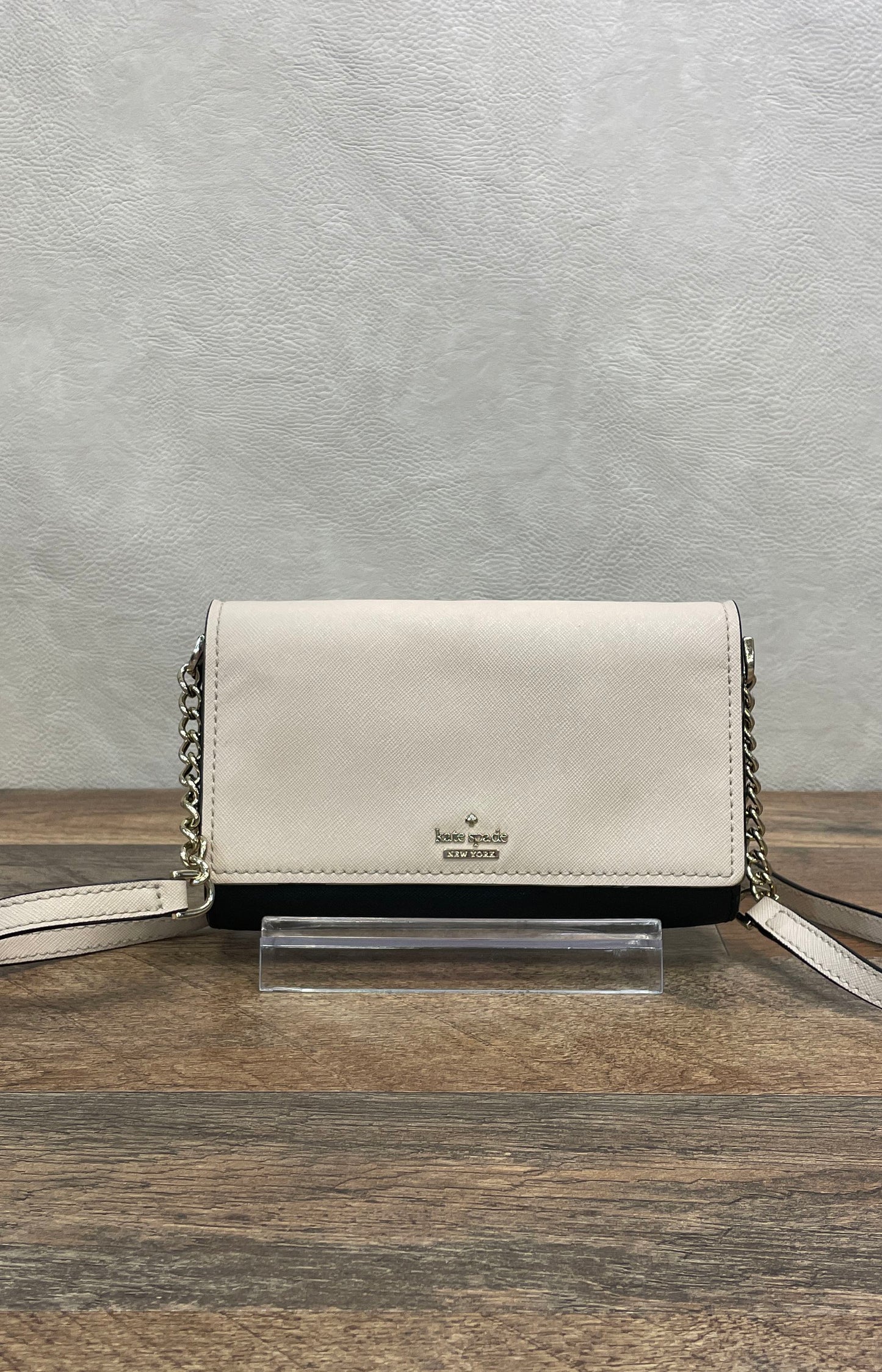 Kate Spade Cream Black Saffiano Leather Colorblock Chain Crossbody Bag