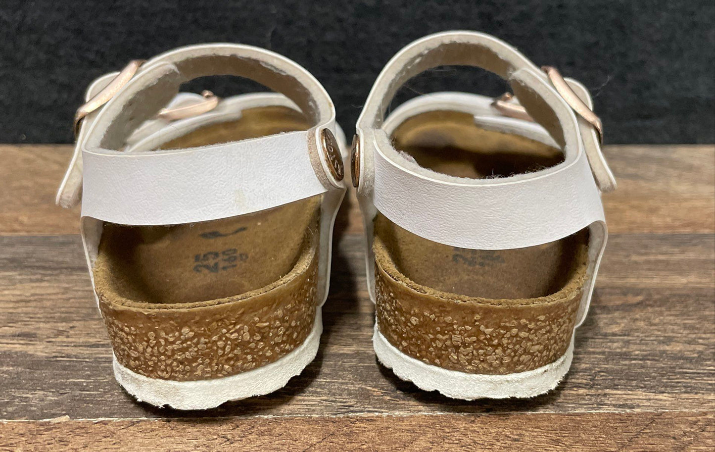 Birkenstock Rio Kids White Rose Gold Buckle Backstrap Sandals Size EU 25