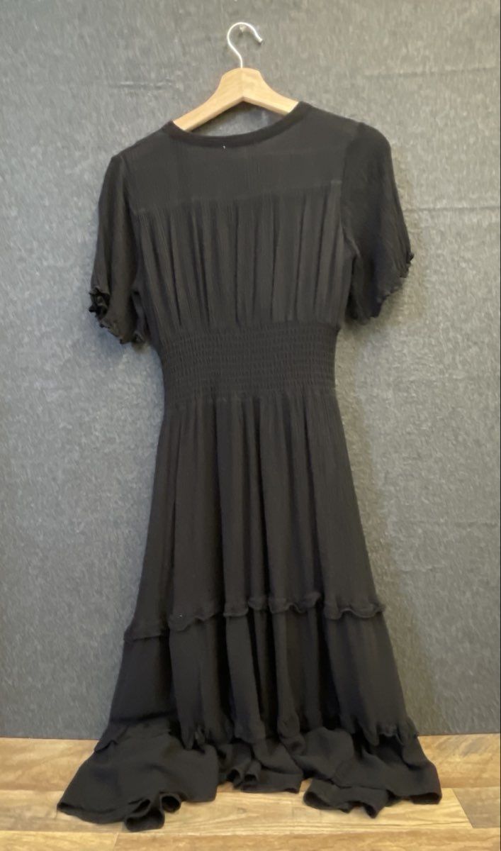 Baltic Born Women's Black Smocked Waist Tiered Ruffle Rayon Dress Size S