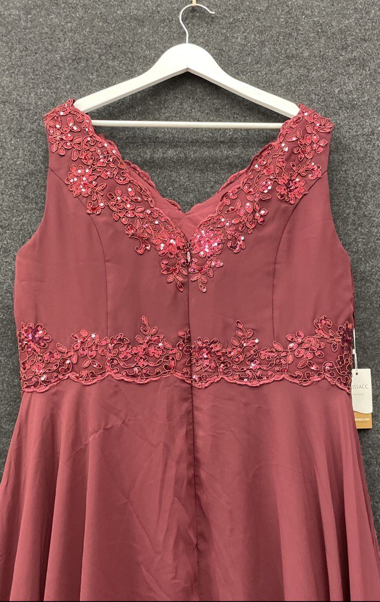 MISSACC Women's Burgundy Sleeveless Maxi Bridesmaid Dress Floral Lace Sequin NWT