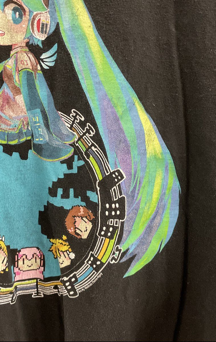 Crypton We Love Fine Men's Black Hatsune Miku Vocaloid Anime Pixel Art Shirt XL