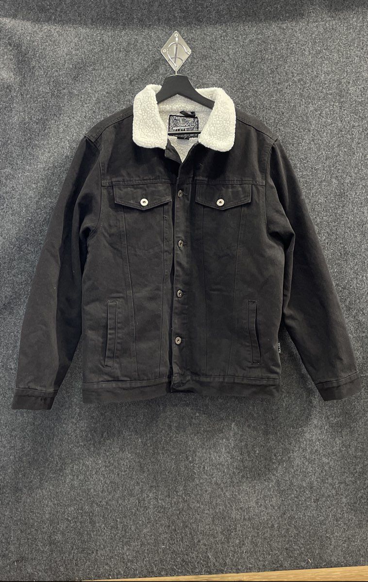Brooklyn Cloth Men's Black Fleece-Lined Sherpa Collar Trucker Jacket Sz XL