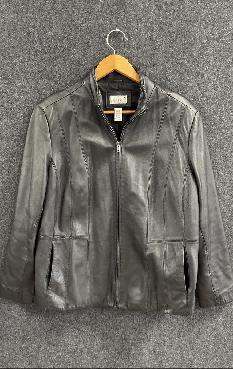 Covington Women's Black Leather Zip Up Mock Neck Plus Size Jacket Sz 20-22W