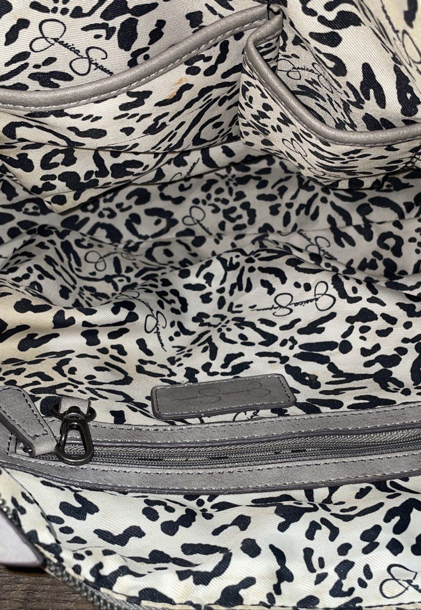 Jessica Simpson Grey Faux Leather Studded Tote Bag Large Silver Hardware