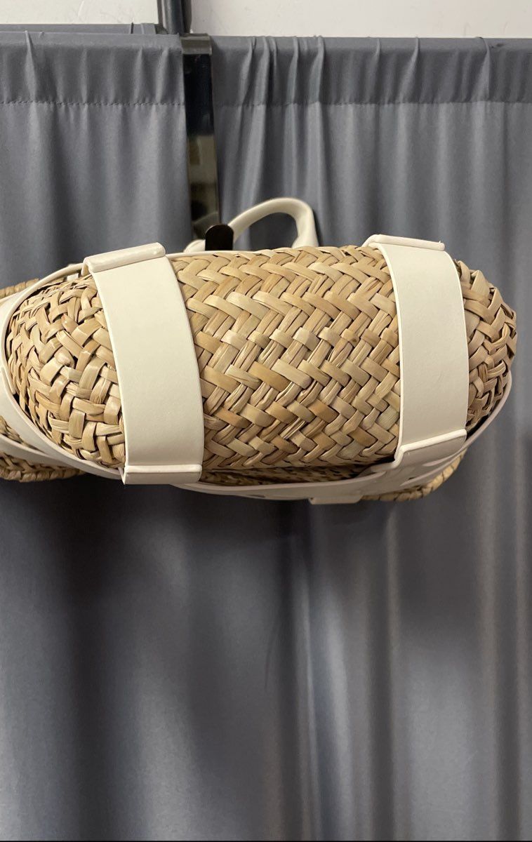 House of Harlow 1960 Cream & Natural Rattan Woven Basket Tote Bag Small