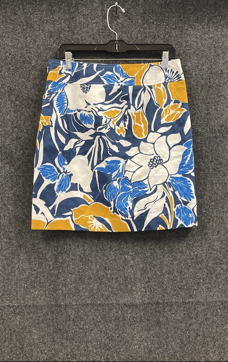 Ann Taylor Women's Blue Yellow Floral Print Textured Cotton Skirt Sz 8 NWT