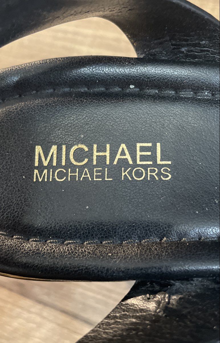 Michael Kors Black Leather Strappy Platform Wedge Sandals Women's Size 7.5