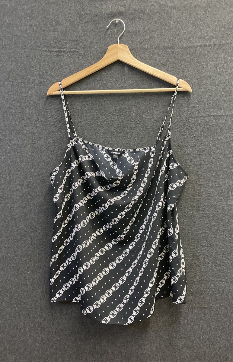Express Women's Cowl Neck Camisole Top Black Chain Link Polka Dot Sz XL NWT