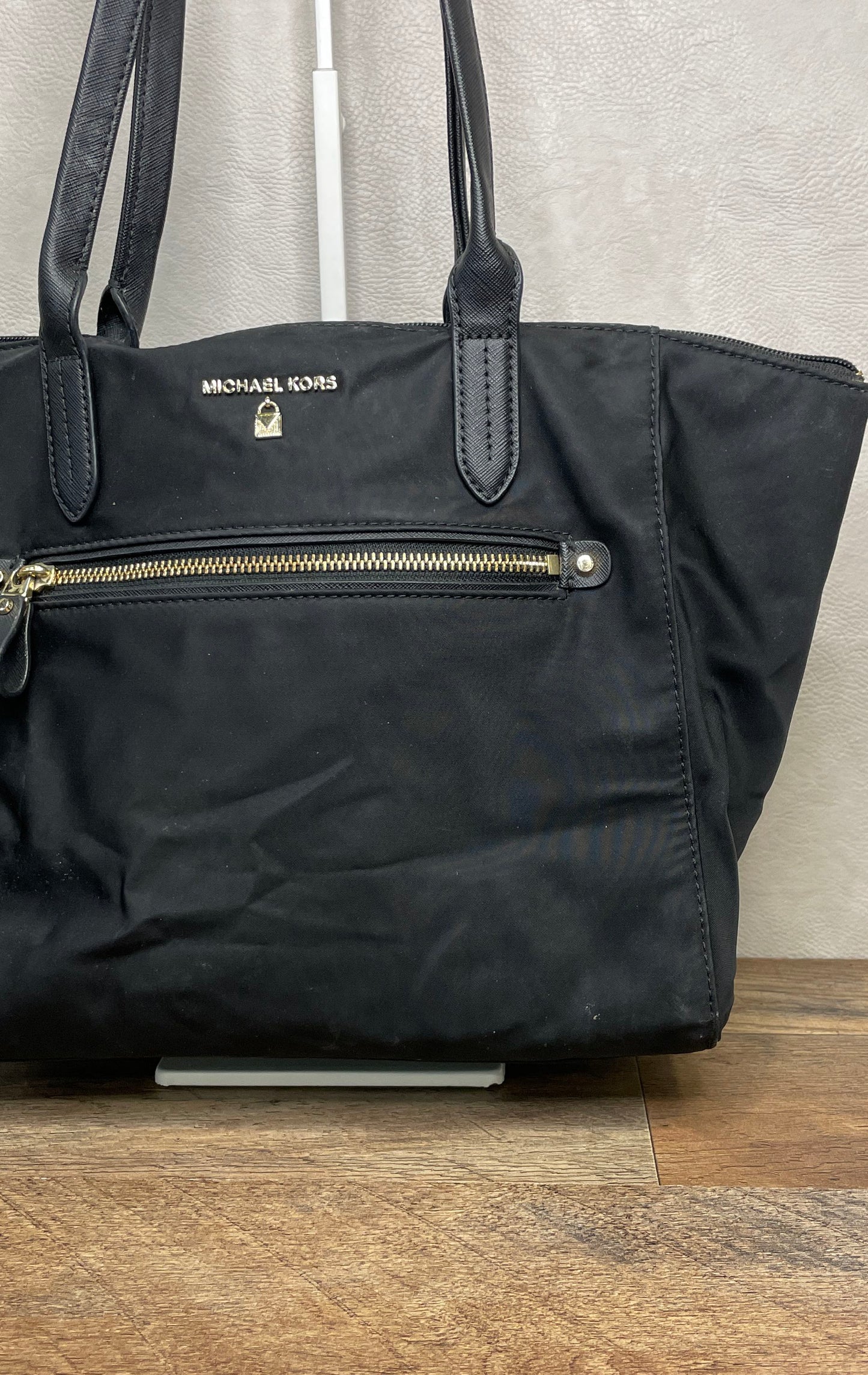 Michael Kors Black Nylon Saffiano Leather Trim Tote Bag Gold Hardware
