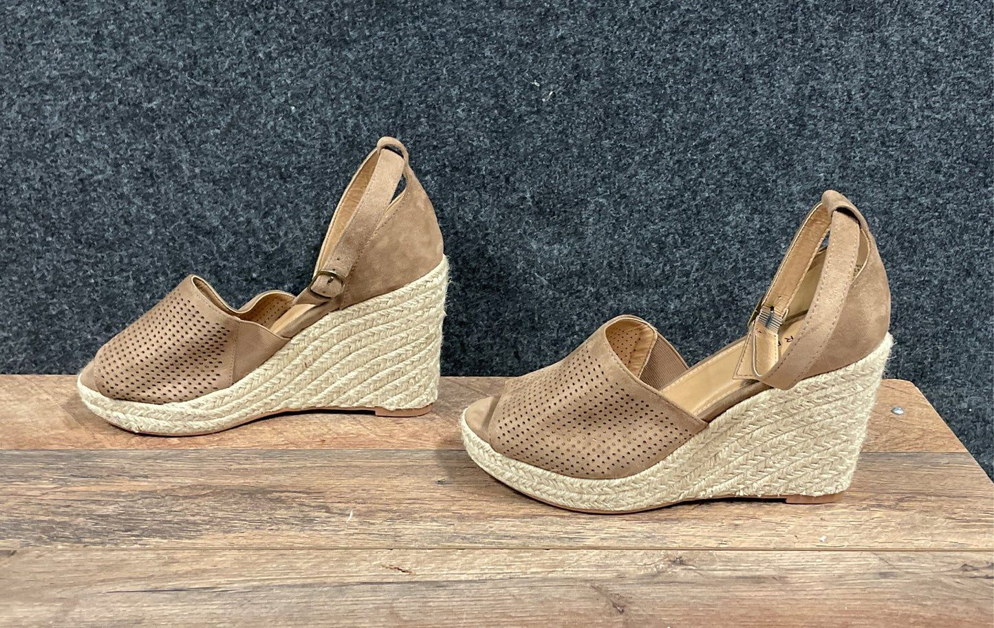 Torrid Taupe Perforated Peep Toe Espadrille Wedge Sandals Women's Size 9W