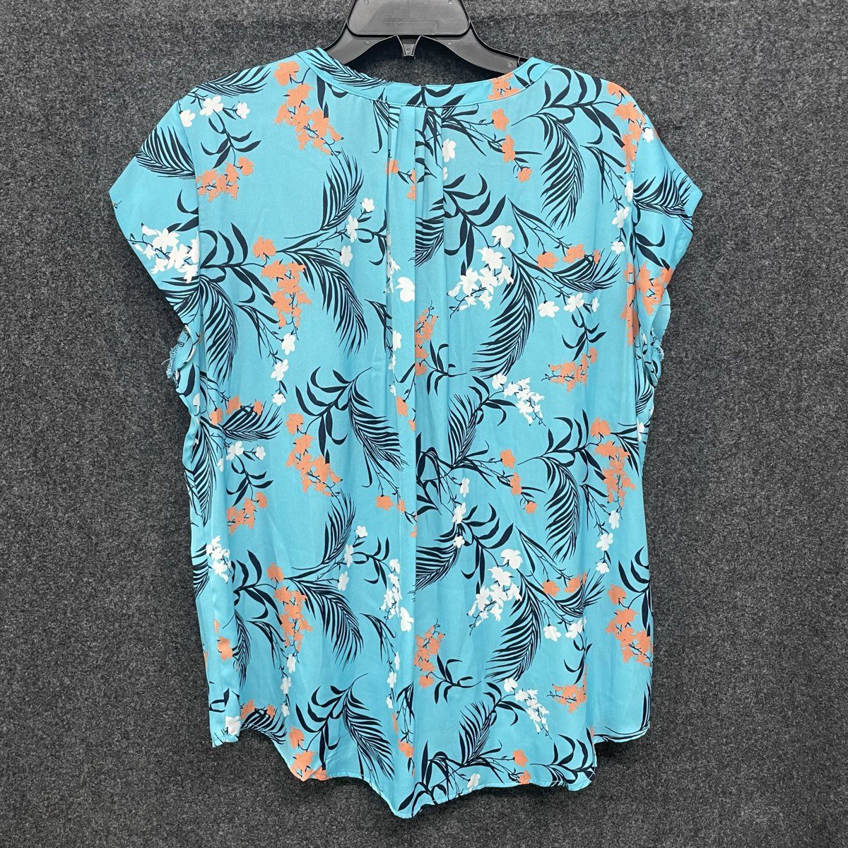 Liz Claiborne Women's Blue Tropical Floral Palm Print Pocket Blouse Sz XL