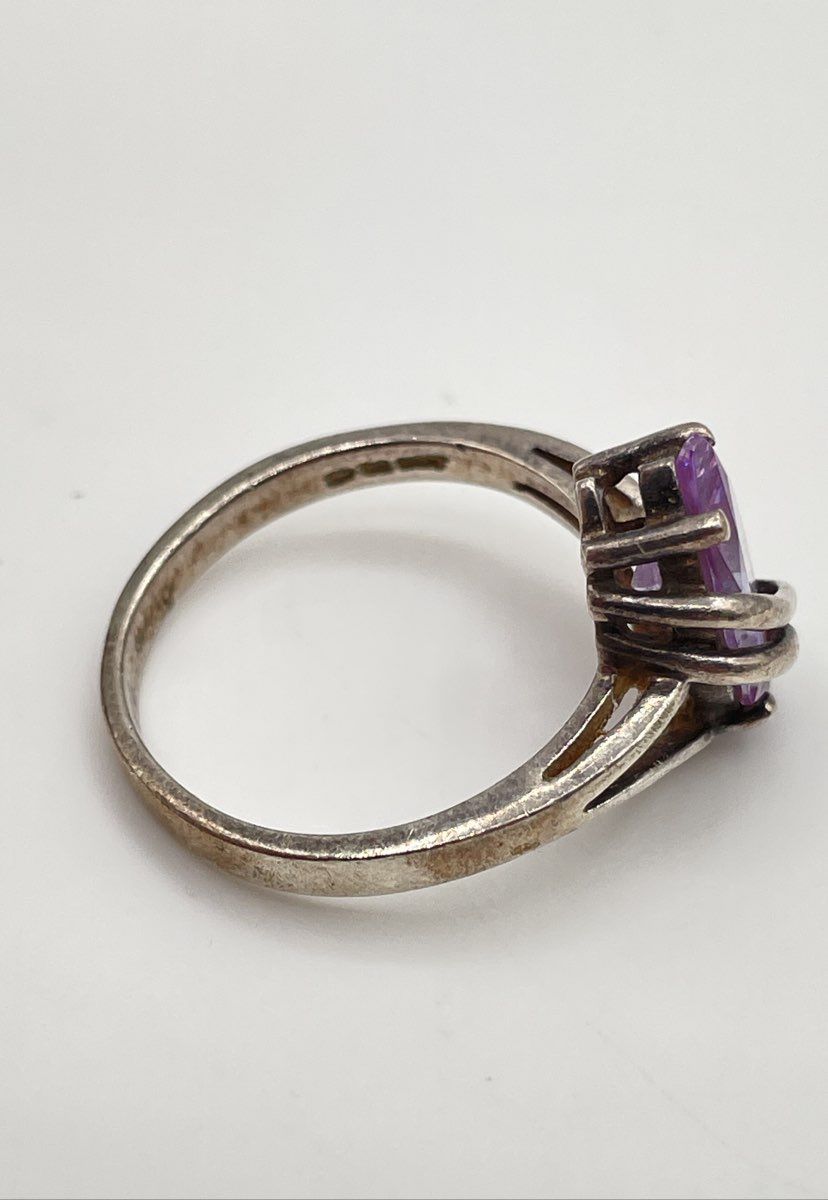 925 Sterling Silver Marquise-Cut Lavender CZ Split-Shank Crossover Band Ring 4g