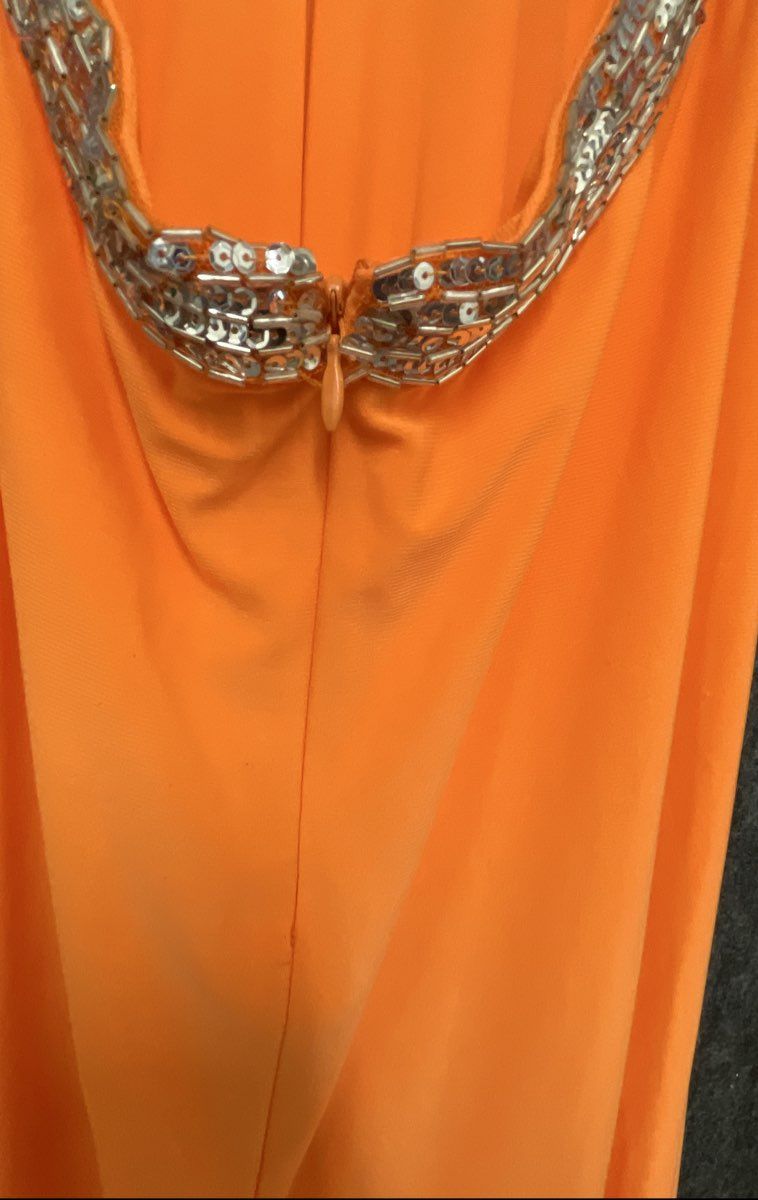 Hailey Logan Women's Vibrant Orange Sequin Halter Evening Dress Size 5